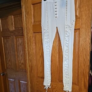 White Lace-Up Pants